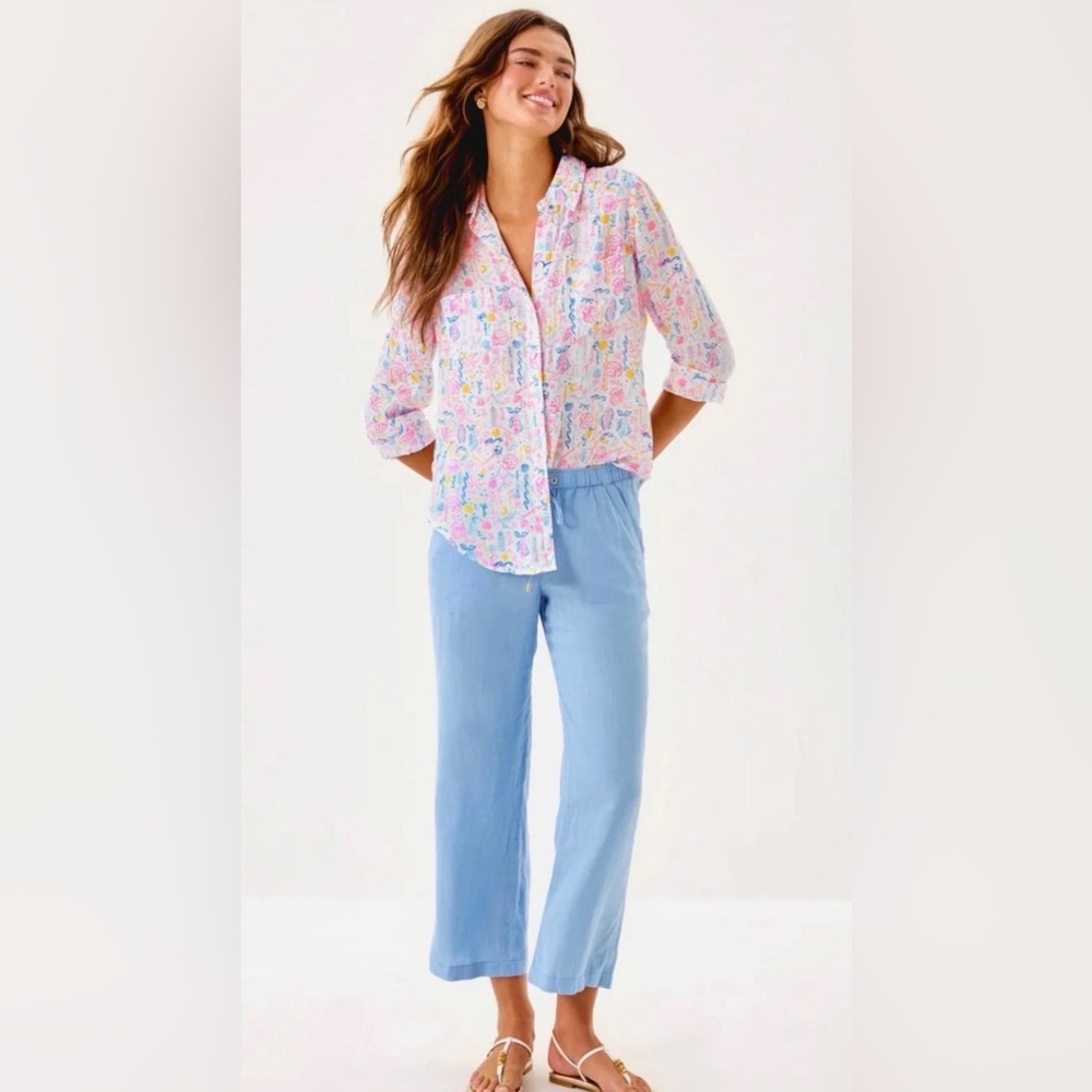 NWOT Lilly Pulitzer Seacoast Linen Summer Serenade Button Down